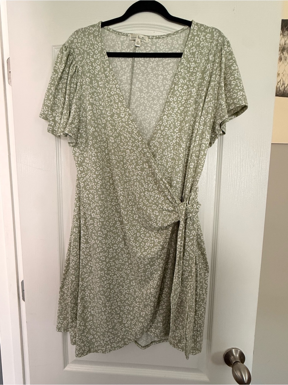 nine britton Sage Green Floral Wrap Mini Dress